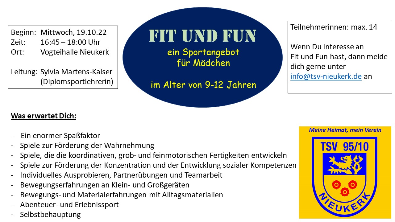 Neues Sportangebot für Mädchen im Alter von 9-12 Jahren